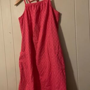 Hanna Andersson Hot Pink Dress Eyelet Trim Dress Size 160 14-16